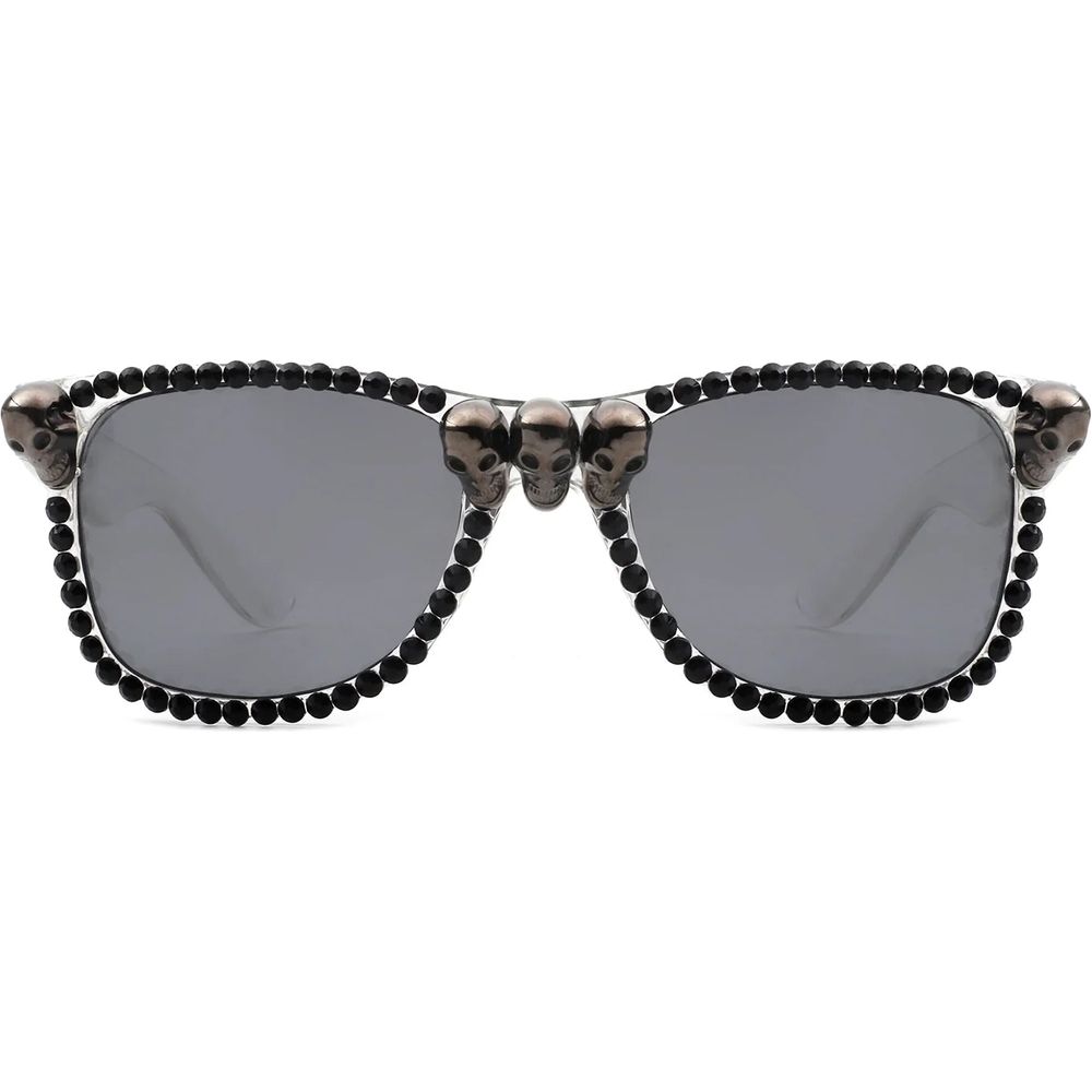 Myralis - Classic Horn Rim Rhinestone Gothic Skull Square Sunglasses