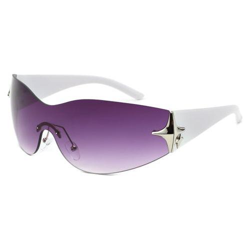 Spark - Sleek Rimless Double Star Fashion Shield Sunglasses