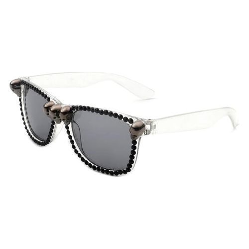 Myralis - Classic Horn Rim Rhinestone Gothic Skull Square Sunglasses