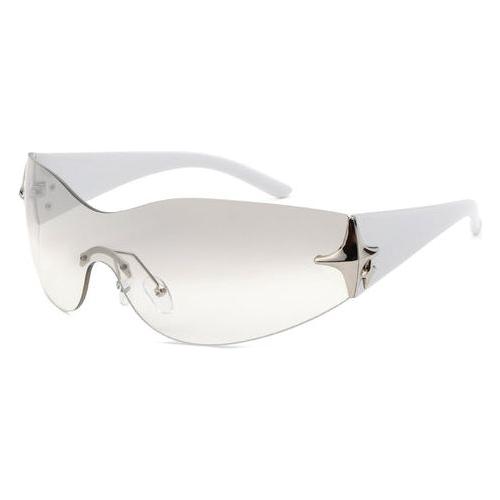 Spark - Sleek Rimless Double Star Fashion Shield Sunglasses