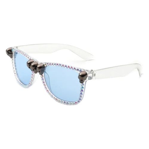 Myralis - Classic Horn Rim Rhinestone Gothic Skull Square Sunglasses