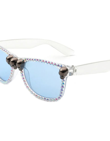 Myralis - Classic Horn Rim Rhinestone Gothic Skull Square Sunglasses