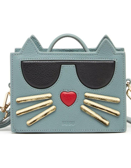 SUSU Leather Cat Purse Crossbody Mineral Blue