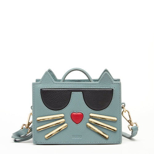 Load image into Gallery viewer, SUSU Leather Cat Purse Crossbody Mineral Blue
