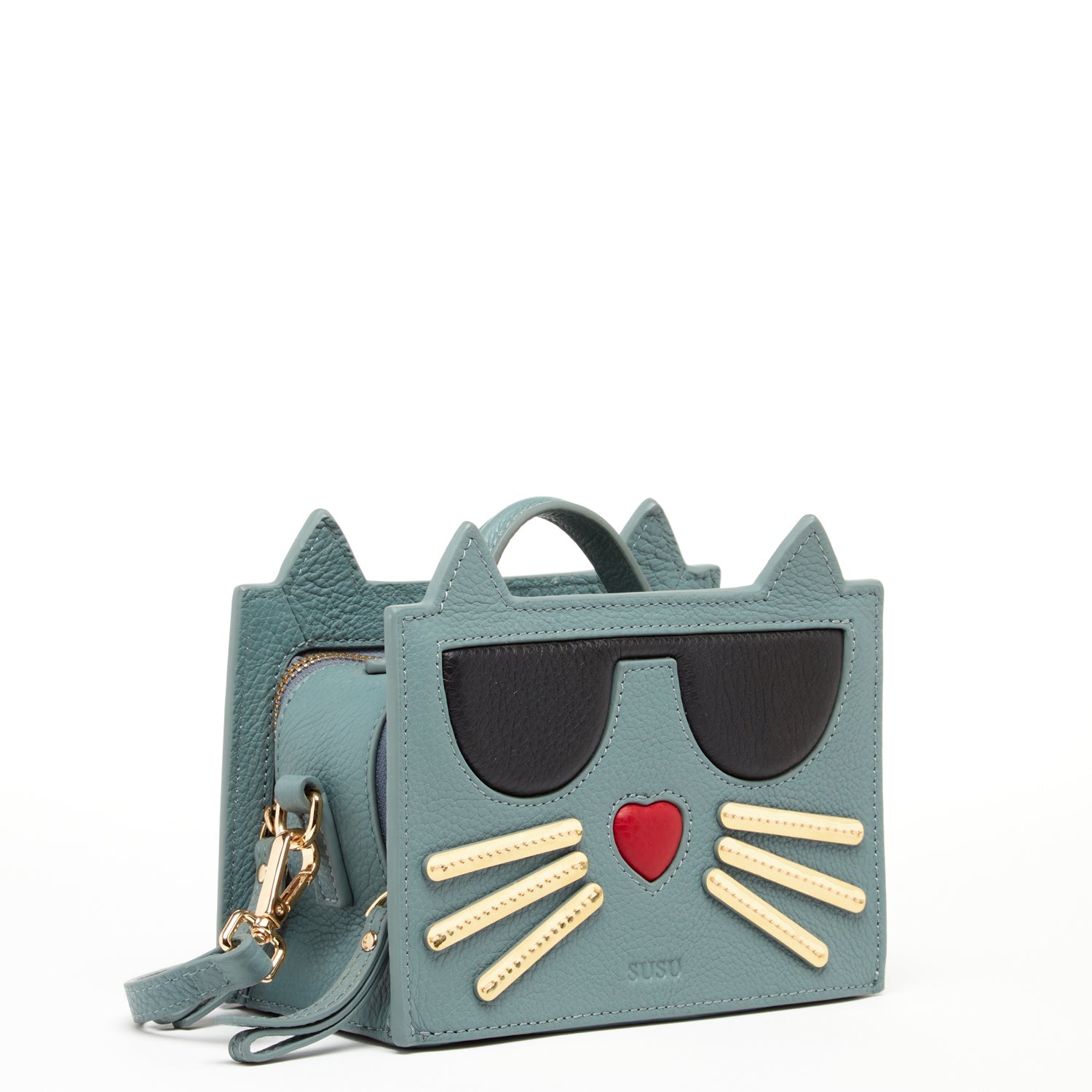 SUSU Leather Cat Purse Crossbody Mineral Blue