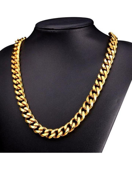 Designer Iced Bling Fashion Accessories - 14K Yellow Gold Solid Brass Cuban Classic Chain