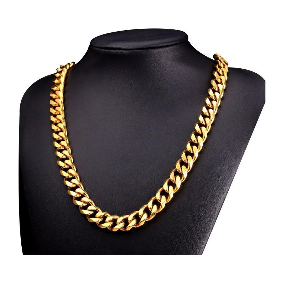 14K Yellow Gold Solid Brass Cuban Classic Chain