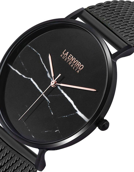 [Brand Name] Black Marble Watch With Black Mesh Strap - 40 MM