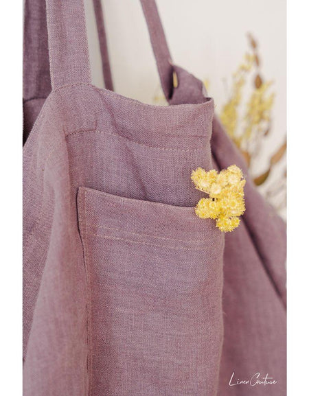 Linen beach bag with pocket and zipper in Pastel Plum