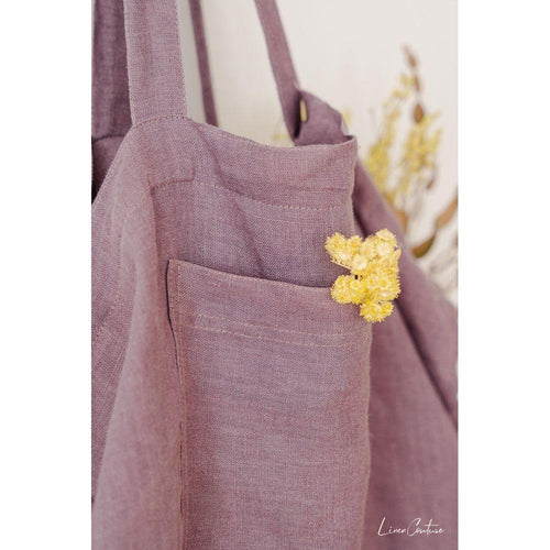 Load image into Gallery viewer, Linen beach bag with pocket and zipper in Pastel Plum
