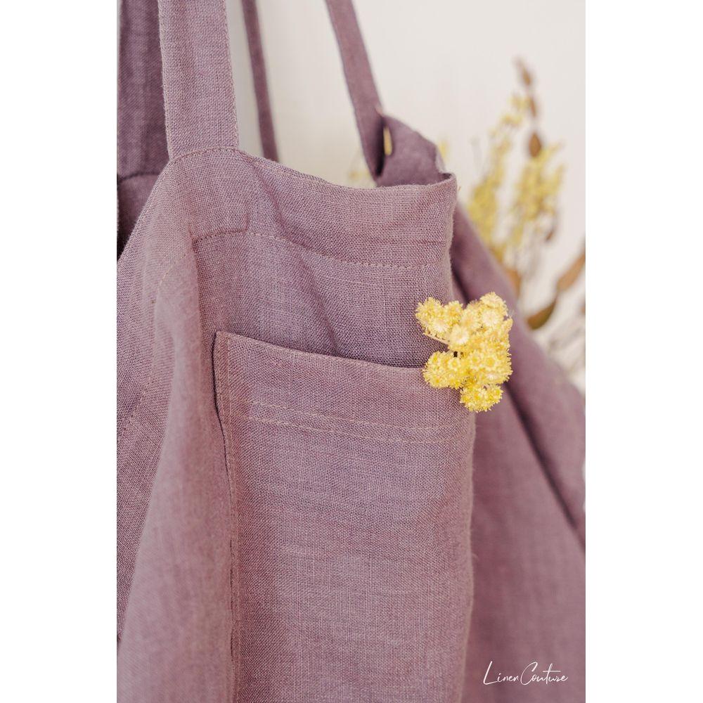 Linen beach bag with pocket and zipper in Pastel Plum