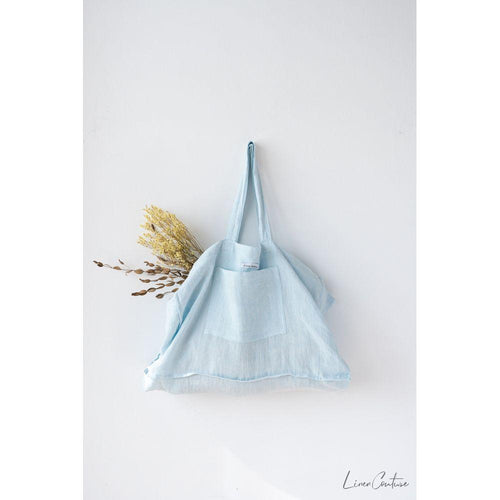 Load image into Gallery viewer, Linen beach bag with pocket and zipper in Baby Blue
