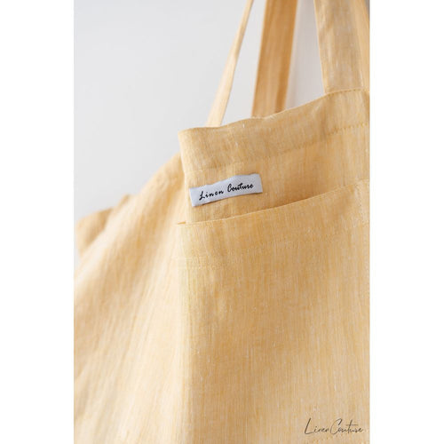 Load image into Gallery viewer, Linen beach bag with pocket and zipper in Canary Yellow
