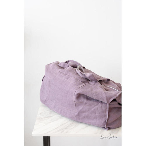 Load image into Gallery viewer, Linen beach bag with pocket and zipper in Pastel Plum
