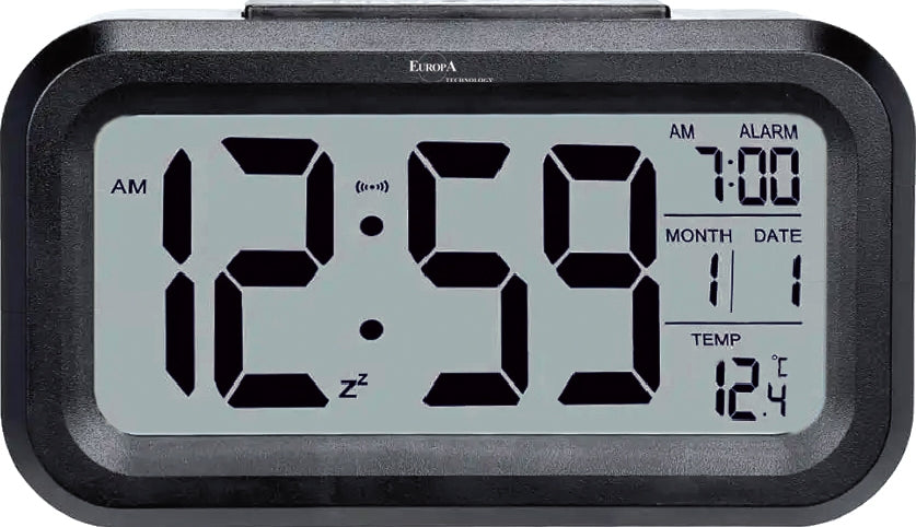 ELITE Sveglia digitale con luce LED automatica (sensore crepuscolare) - NERO - Digital alarm clock with automatic LED light (twilight sensor) - BLACK-0