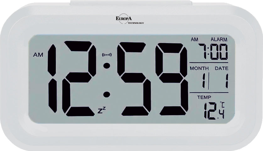 ELITE Sveglia digitale con luce LED automatica (sensore crepuscolare) - BIANCO - Digital alarm clock with automatic LED light (twilight sensor) - WHITE-0