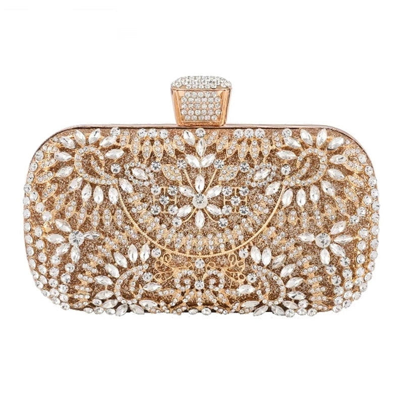 Diamond Evening Clutch Bag For Women Wedding Golden Clutch Purse Chain