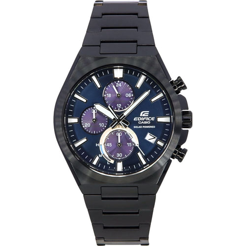 Load image into Gallery viewer, Casio Edifice Analog Chronograph Black Ion Plated Stainless Steel Blue Dial Solar EQS-950DC-2A Men&#39;s Watch
