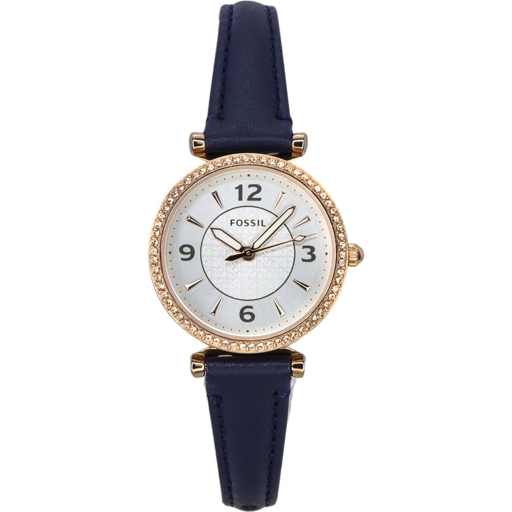 Fossil Carlie Crystal Accents Silver Dial Navy LiteHide Leather Quartz Women's Watch