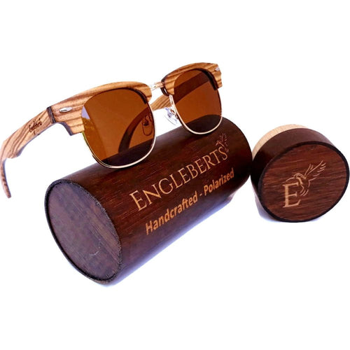 Load image into Gallery viewer, Full Wood, Half Rim Wooden Sunglasses With Bamboo Case, Tea Colored

