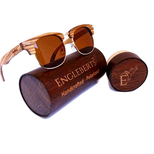 Load image into Gallery viewer, Real Ebony and ZebraWood Sunglasses With Bamboo Case, Tea Polarized
