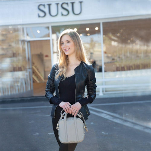 Load image into Gallery viewer, SUSU The Evelyn Gray Leather Crossbody Bag
