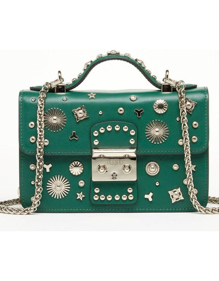 SUSU The Hollywood Studded Leather Green Crossbody Bag
