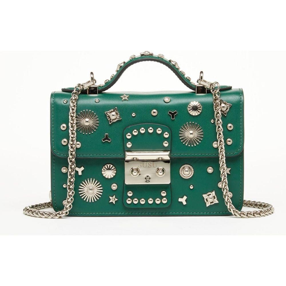 SUSU The Hollywood Studded Leather Green Crossbody Bag