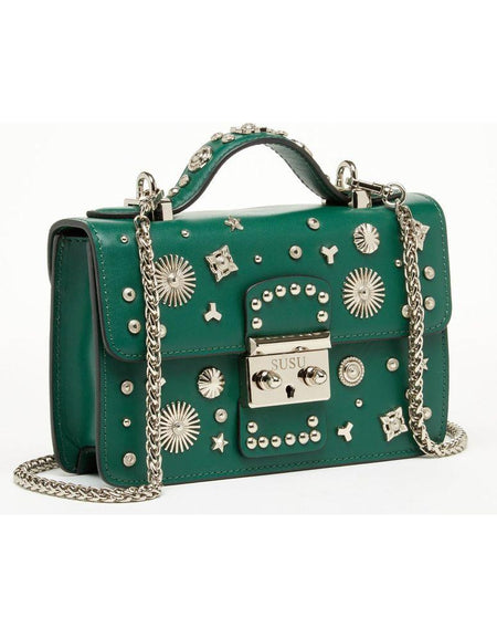 SUSU The Hollywood Studded Leather Green Crossbody Bag