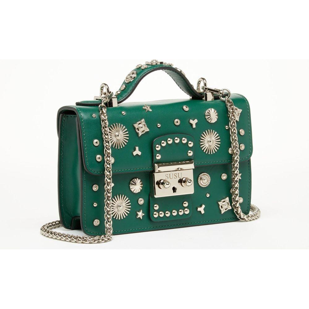 SUSU The Hollywood Studded Leather Green Crossbody Bag