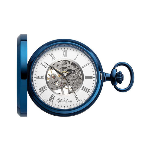 Load image into Gallery viewer, Waidzeit Franz Ferdinand Skeleton pocket watch blue
