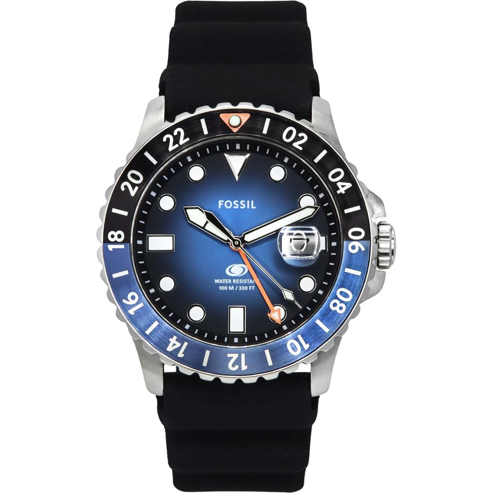 Fossil Blue GMT Silicone Strap Black And Blue Sunray Dial Quartz FS6049 - A Timeless Statement of Luxury