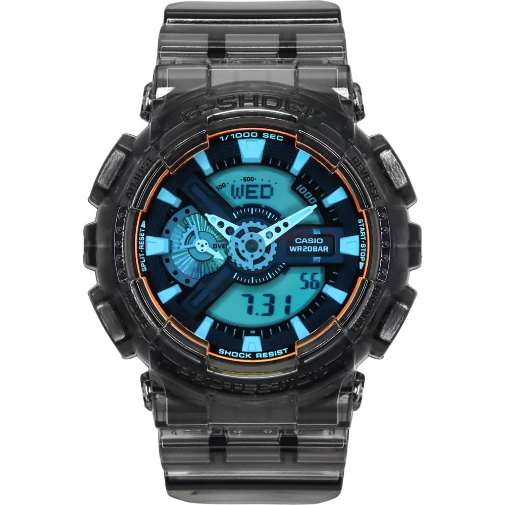 Casio G-Shock Analog Digital Transparent Black Resin Strap Multicolor Dial Quartz GA-110TLS-8A Men's Watch