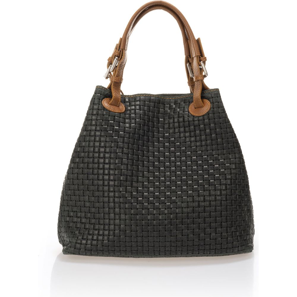 ARIA Dark Green Woven Printed Suede Handbag