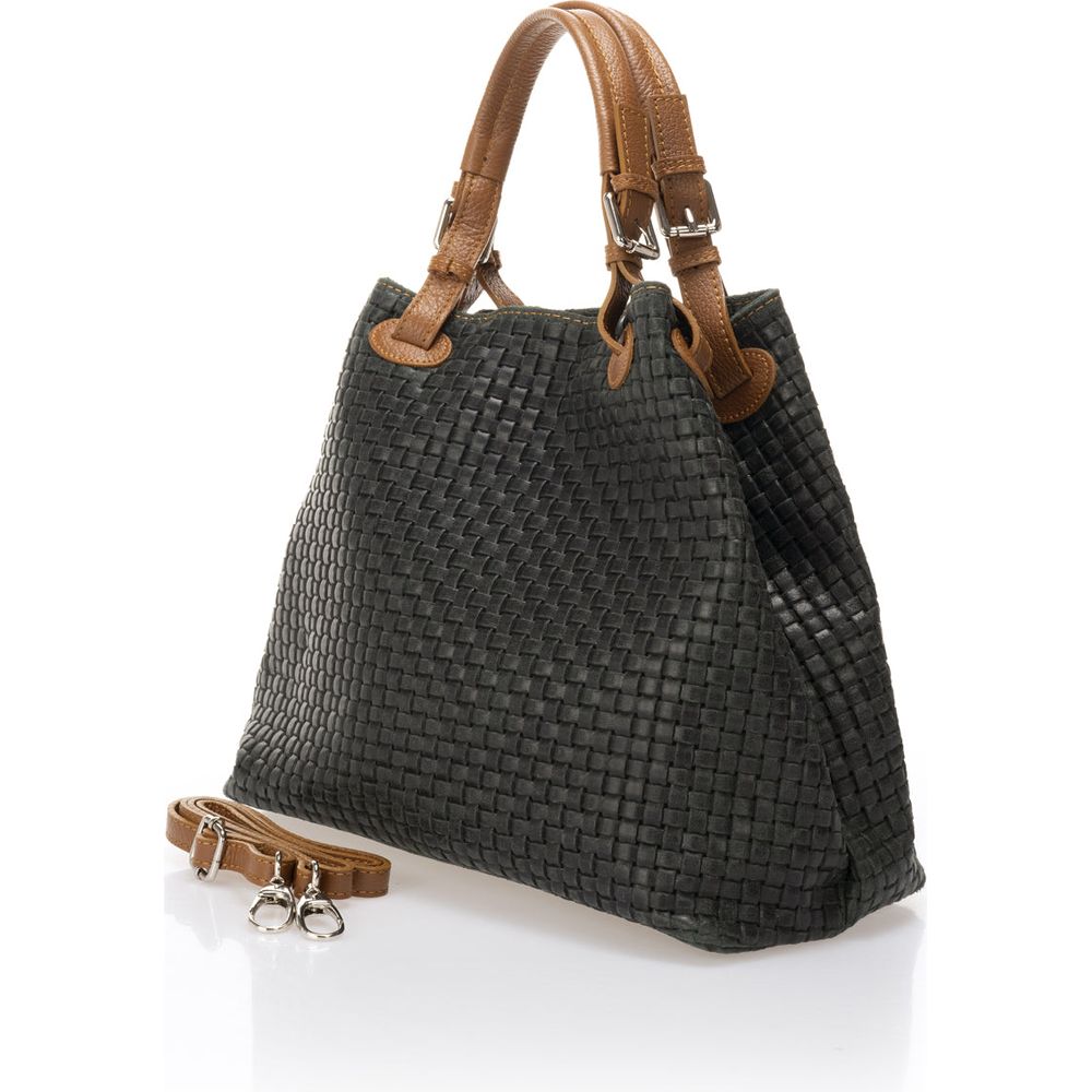 ARIA Dark Green Woven Printed Suede Handbag