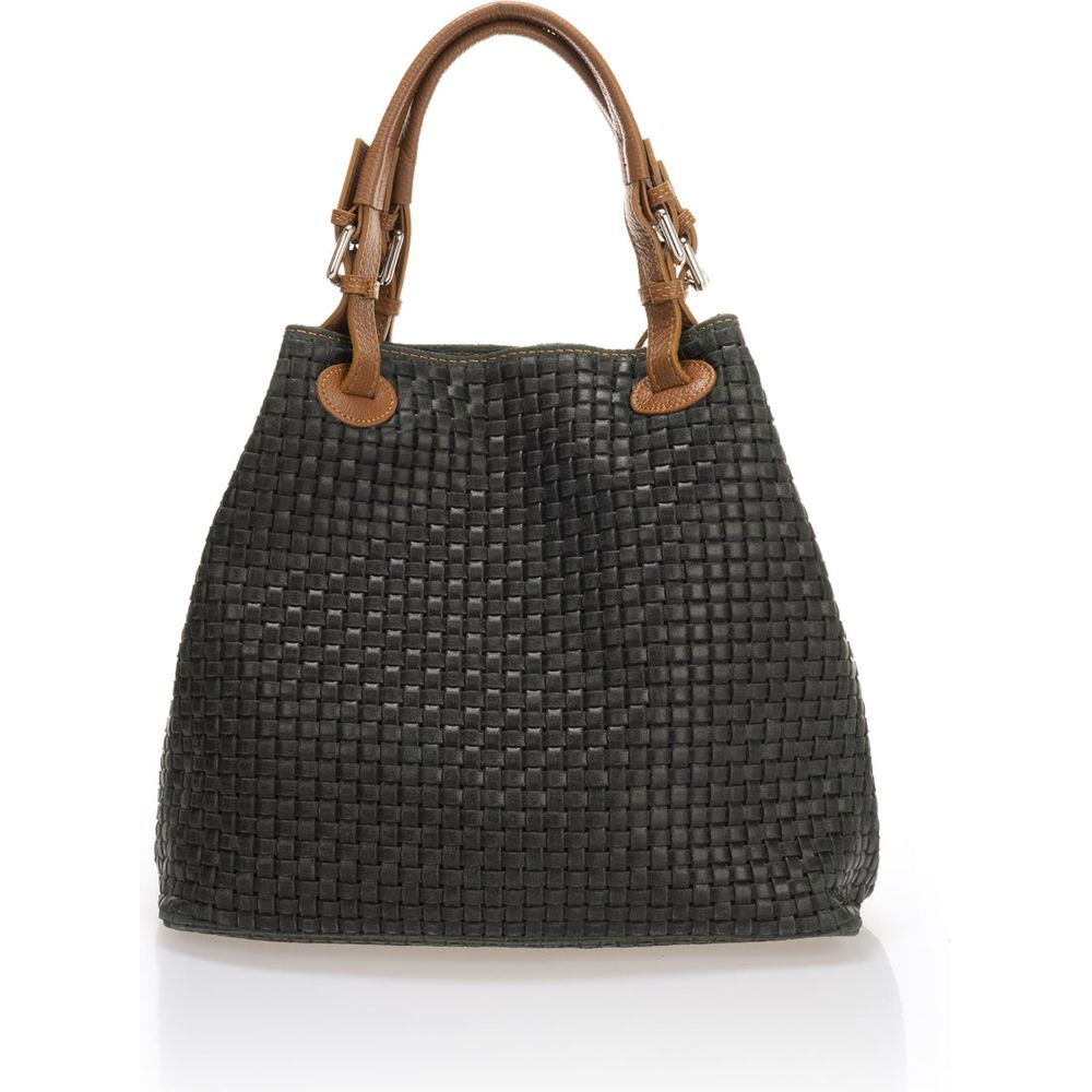 ARIA Dark Green Woven Printed Suede Handbag