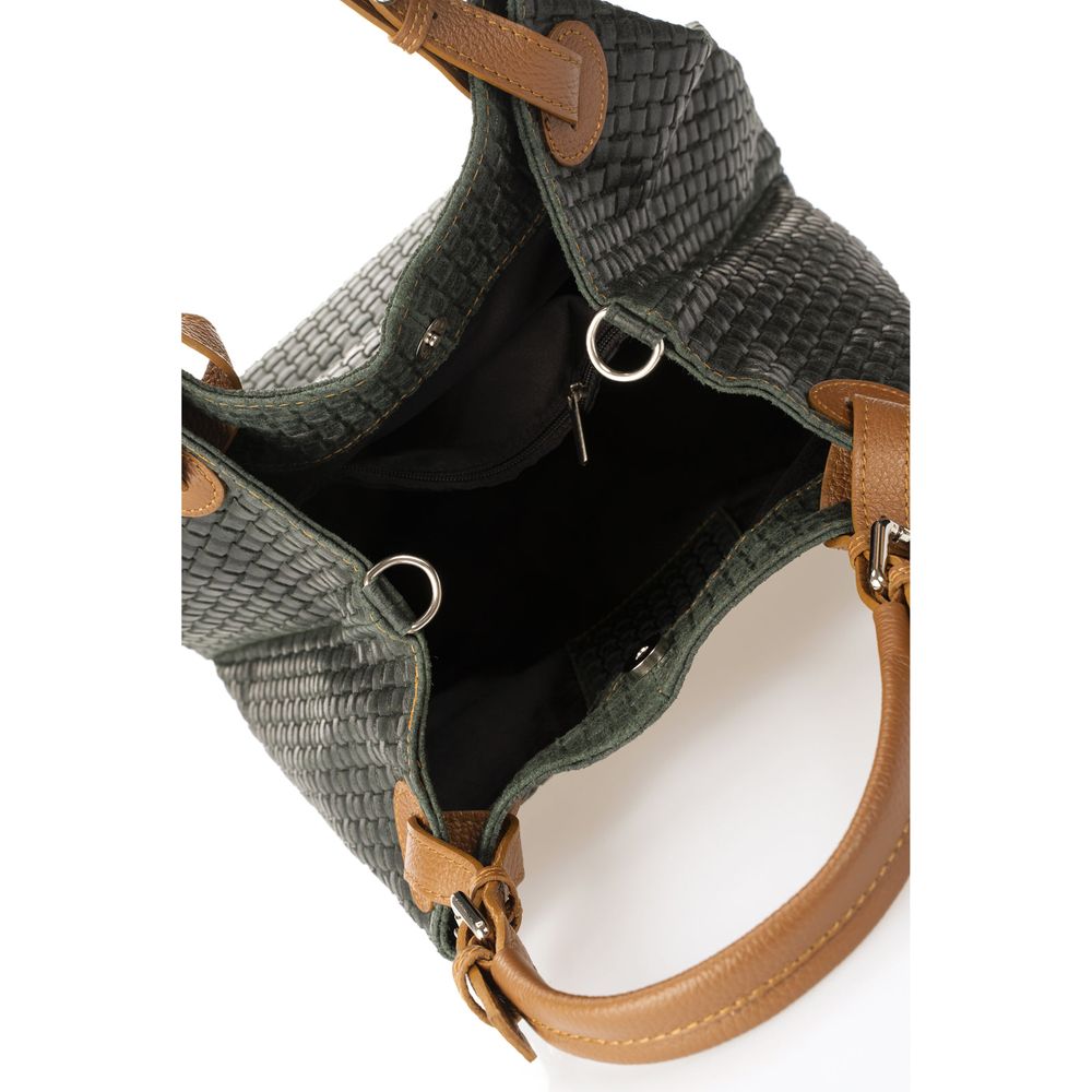 ARIA Dark Green Woven Printed Suede Handbag