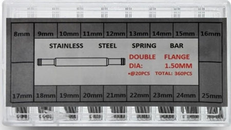 360 anse acciaio in 18 misure (largh. da 8mm a 255mm. diam. 1.5mm. 20pz cad.) 360 stain less spring bars in 18 sizes (width from 8mm to 25mm. diam. 1.5mm. 20pcs per size)-0