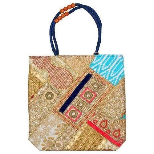 Load image into Gallery viewer, Gudari Raw Silk Patchwork Sequin Zardozi Embroidery Lace Tote Bag
