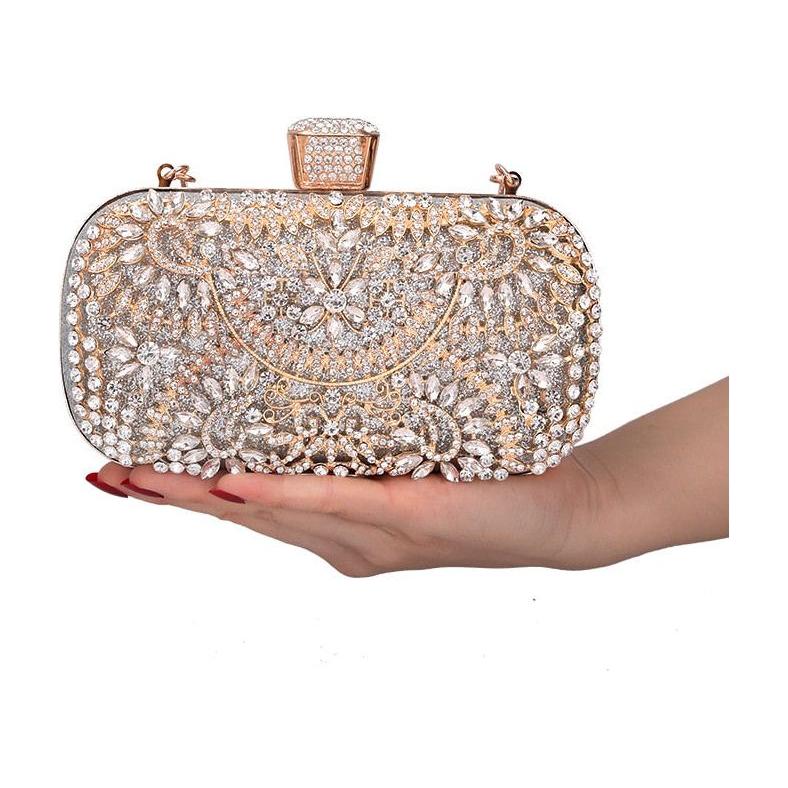 Diamond Evening Clutch Bag For Women Wedding Golden Clutch Purse Chain