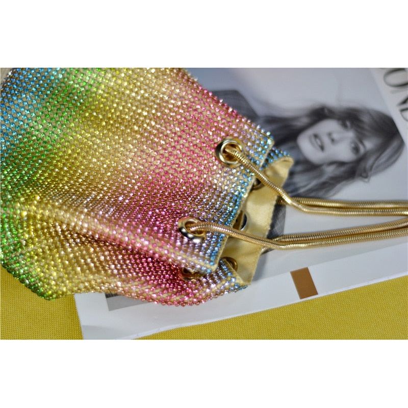 Crystal Bucket Bag for Women Multicolor Rhinestone Beaded Ladies