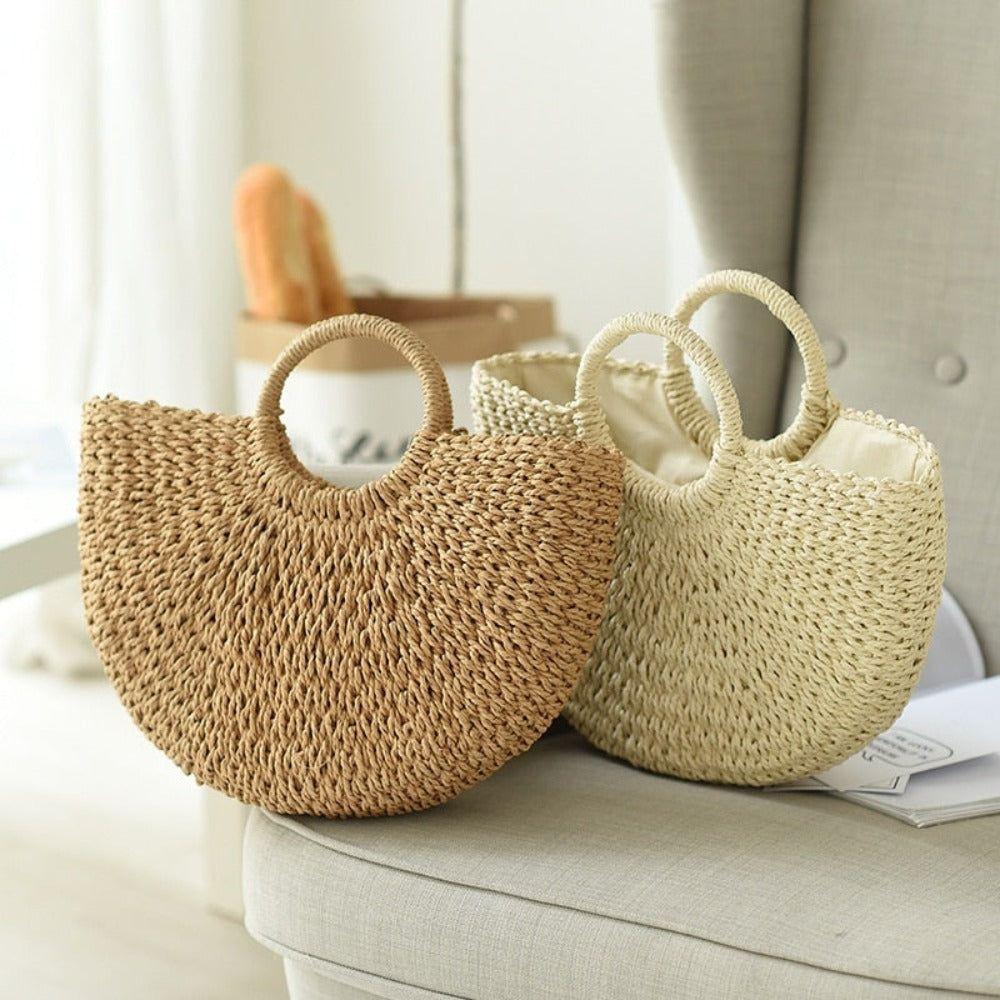 Designer Handbag: Summer Top Handle Semi Circle Straw Bag