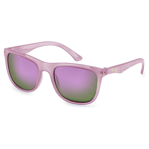 Load image into Gallery viewer, Occhiali da Sole Unisex con montatura traslucida in Plastica. Lenti colorate specchiate di Protezione UV400 - Colore Rosa. Dimensioni: cm 14,5 x 5 x 14-0
