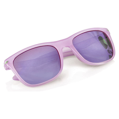 Load image into Gallery viewer, Occhiali da Sole Unisex con montatura traslucida in Plastica. Lenti colorate specchiate di Protezione UV400 - Colore Rosa. Dimensioni: cm 14,5 x 5 x 14-1
