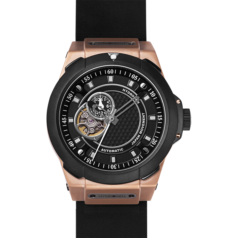 Vento Black Rose Gold Leather Watch