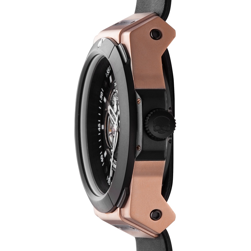 Vento Black Rose Gold Leather Watch