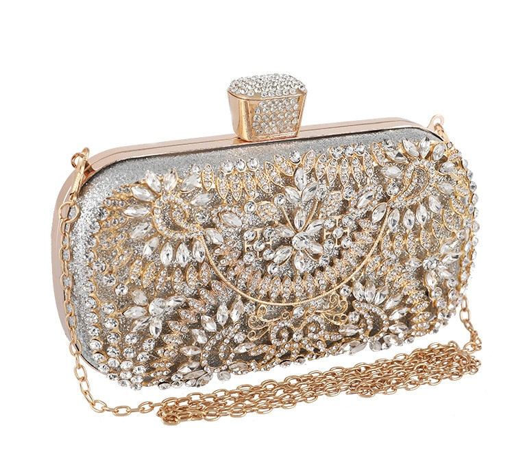 Diamond Evening Clutch Bag For Women Wedding Golden Clutch Purse Chain