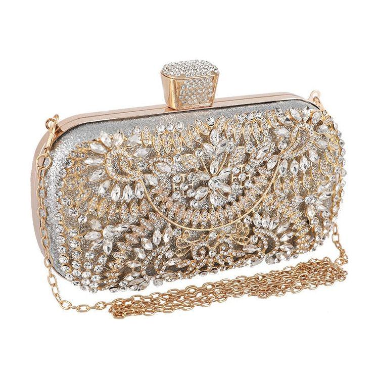 Diamond Evening Clutch Bag For Women Wedding Golden Clutch Purse Chain