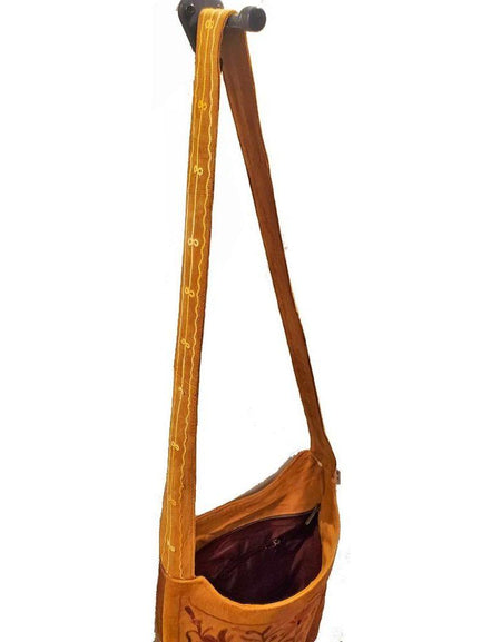 Handmade Suede Floral Design Embroidered Leather Satchel Bag