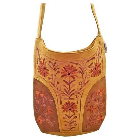 Handmade Suede Floral Design Embroidered Leather Satchel Bag